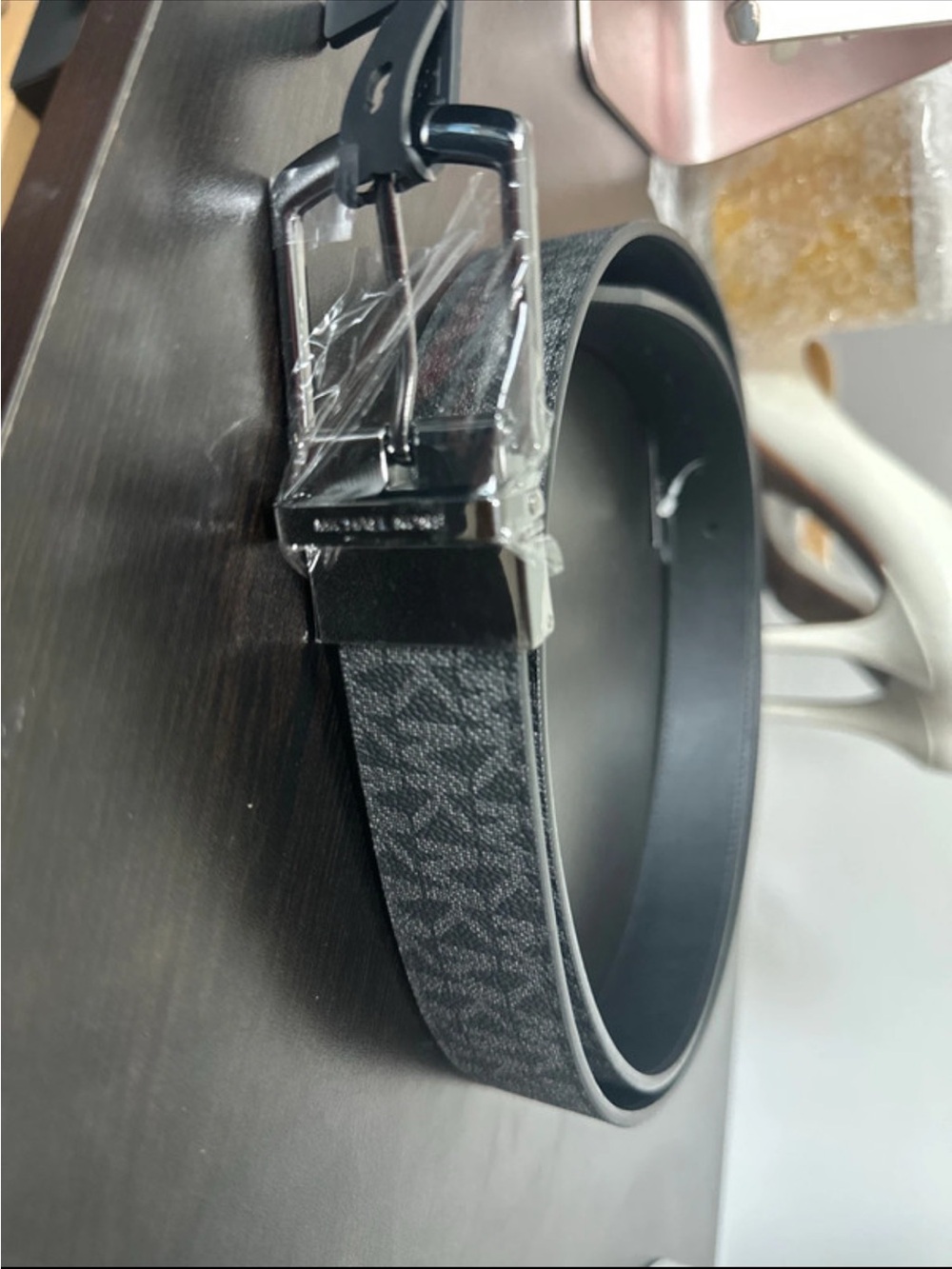 Michael Kors Black Signature Monogram Men's Belt reversible